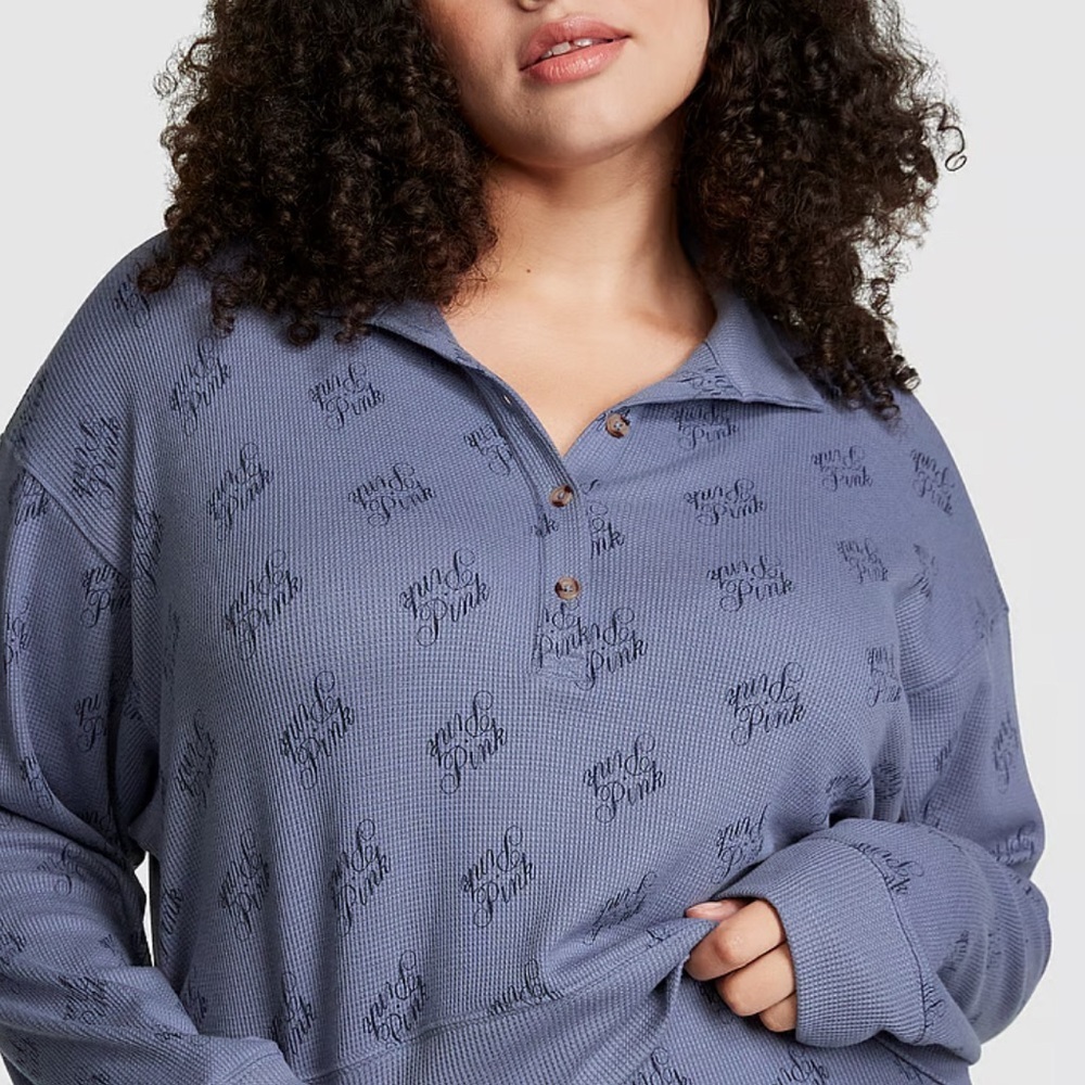 Pink Blue Collared Sweatshirt